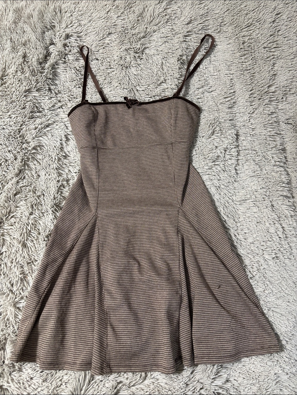 iris Brown Checkered Spaghetti-Strap Mini Dress